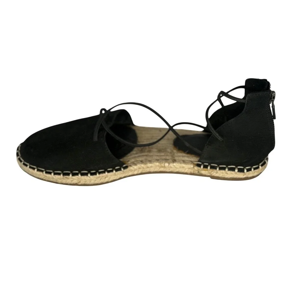 Eileen Fisher Black‎ Suede Lace Up Luxury Espadrille Flats Back Zip Sandals 7.5
